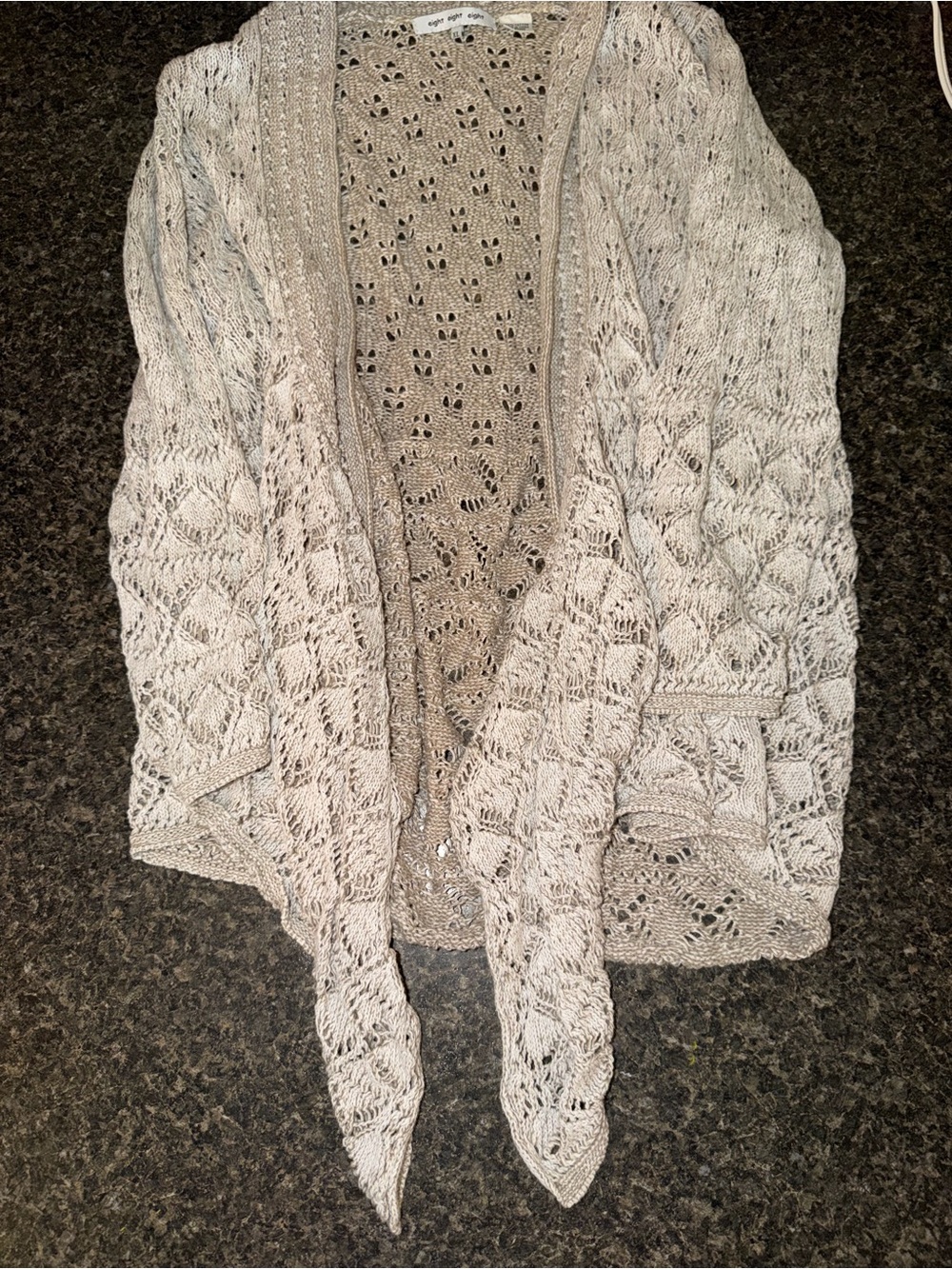 eight eight eight Open-Front Crochet Knit Cardigan in Light Beige